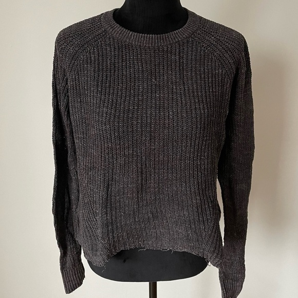 Cotton by Autumn Cashmere Rye Brown Speckled Distressed Scallop Shaker Sweater S - Picture 5 of 12